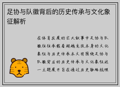 足协与队徽背后的历史传承与文化象征解析